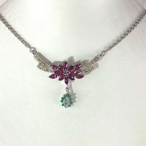 Stunning Natural Marquise Rhodolite Garnet Flower Necklace
